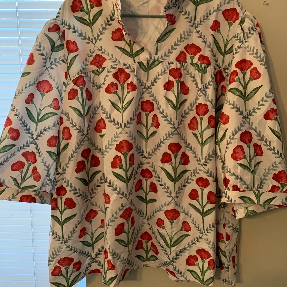 SHEIN Red and Green Floral Blouse